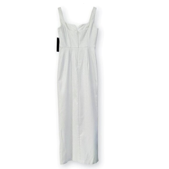 NWT AIDAN MATTOX Silver Metallic Sweetheart Column Gown Maxi Dress - Picture 4 of 6